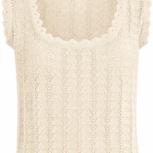 Oscar de la Renta Pointelle Weave Tank ivory sleeveless luxury knit top product image