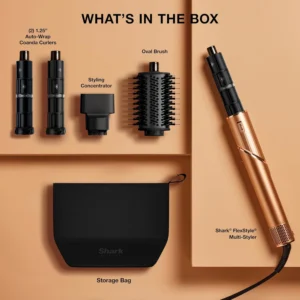 Shark FlexStyle Air Multi-Styler complete set with oval brush, auto wrap curlers, styling concentrator and storage bag.